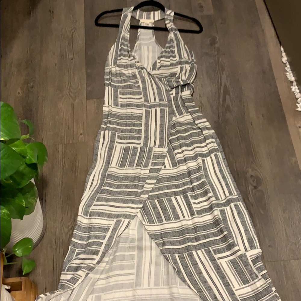 Wrap dress, racer back, long with grey and black